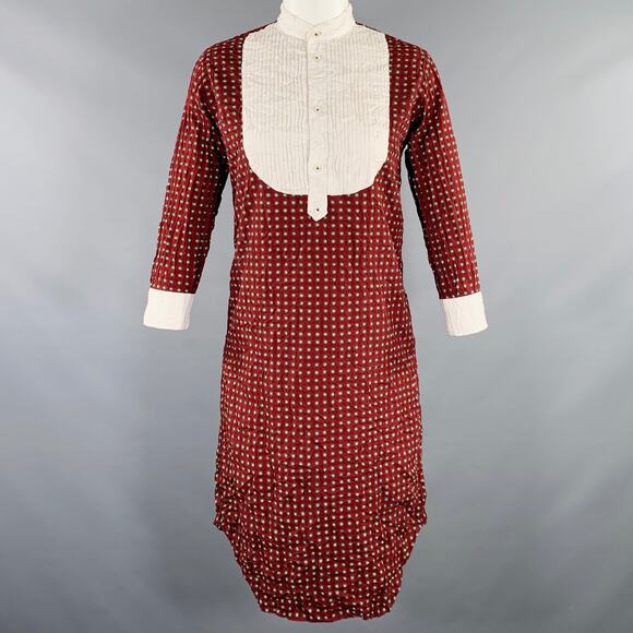 JUNYA WATANABE Size S Burgundy White Polyester Dots 3/4 Sleeves Midi Dress - Picture 1 of 10